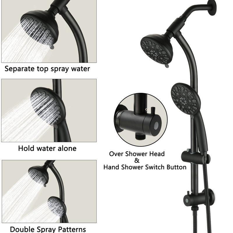 Drill- Matte Black Shower With 5-inch Abs Head And Dual Heads Spa System 1.8 Gpm Flow Rate -