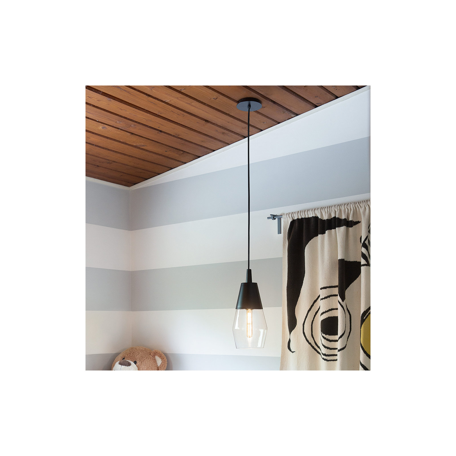 Seraphina Single Light Glass Dimmable Pendant, Black