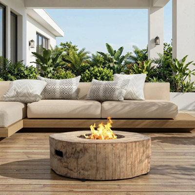 Foyer rond au propane rond avec motif en bois MGO, 30 000 BTU, brun