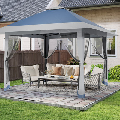 13x13 ft Gazebo with Mosquito Netting Pop Up Canopy Tent Outdoor Patio Gazebo Backyard Tent for Party, Wedding, Outdoor Dining, Navy Blue