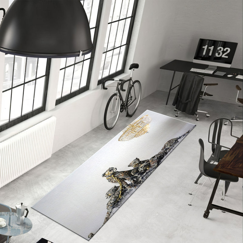 Non-Woven Thin Type Printed Rug Featuring a Detailed Geometric Pattern in Soft Hues Ideal for Indoor Use and Home Decor
