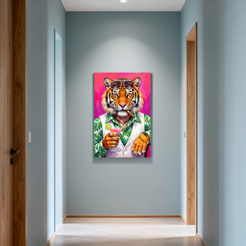 Animaux avec lunettes de soleil portant un tigre, H 18 po x l 12 po