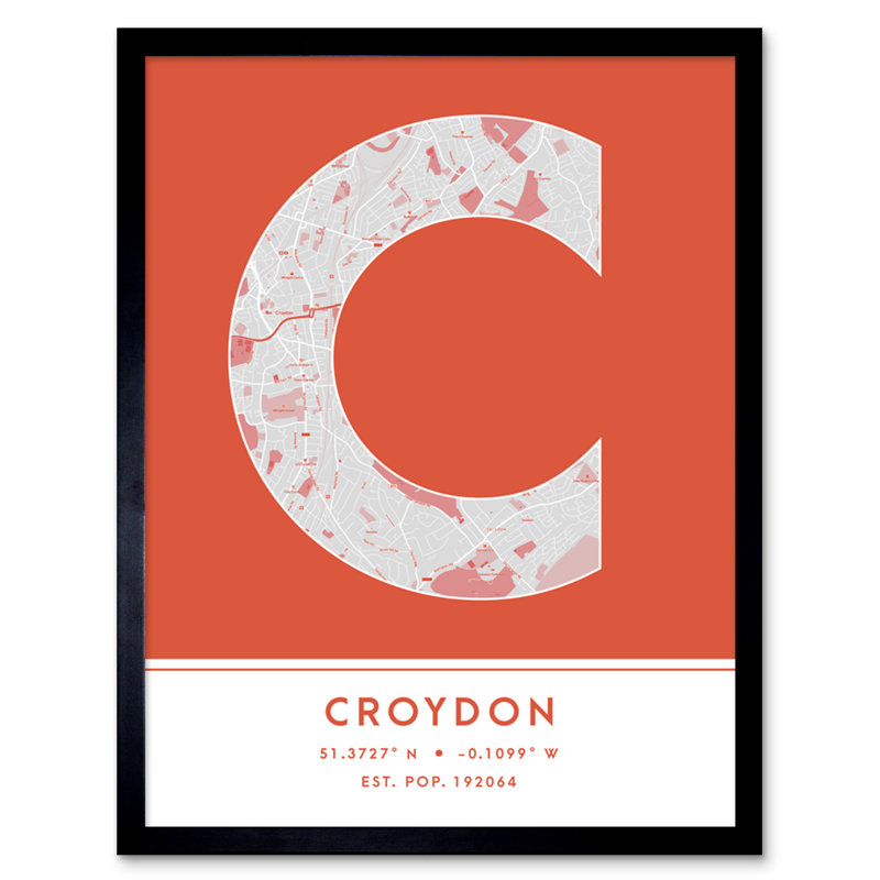 Croydon City Map Croydon Orange by Wee Blue Coo - Single Picture Frame Typography