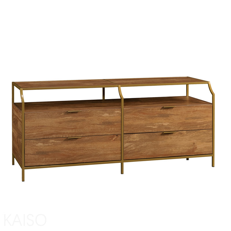 Commode contemporaine avec 4 tiroirs et tablette supérieure, finition brune