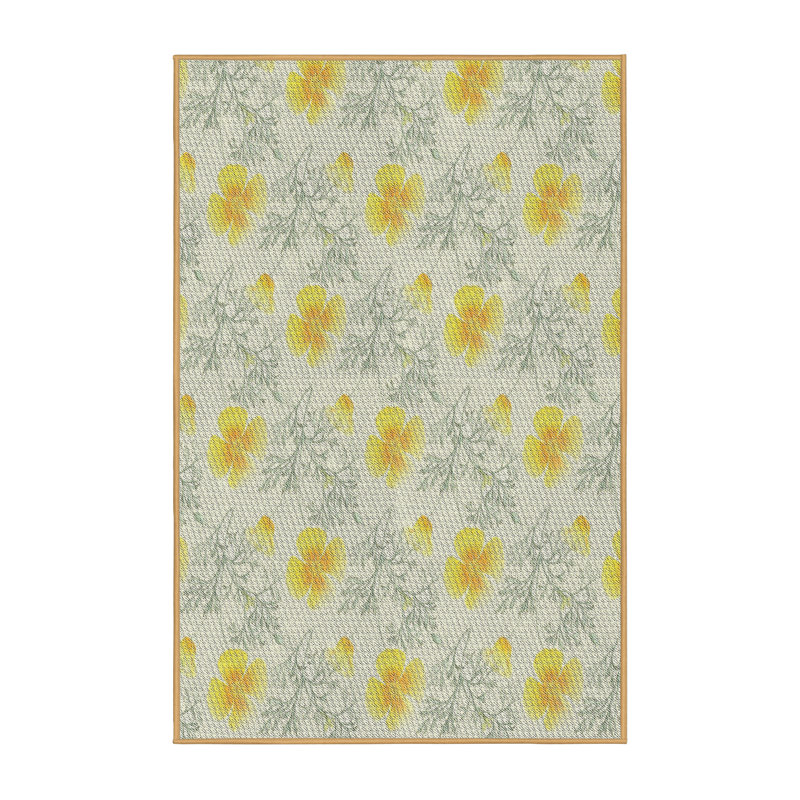 Tapis jaune/gris à motifs, Rectangle 4 pi x 6 pi