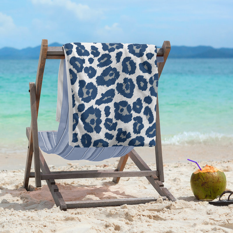 Davlin Beach Towel, Polyester/Cotton Blend, White/Gray/Speed Blue