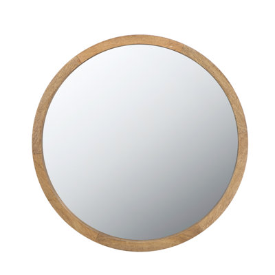 20" X 20" Circle Wall Mirror With Wooden Frame