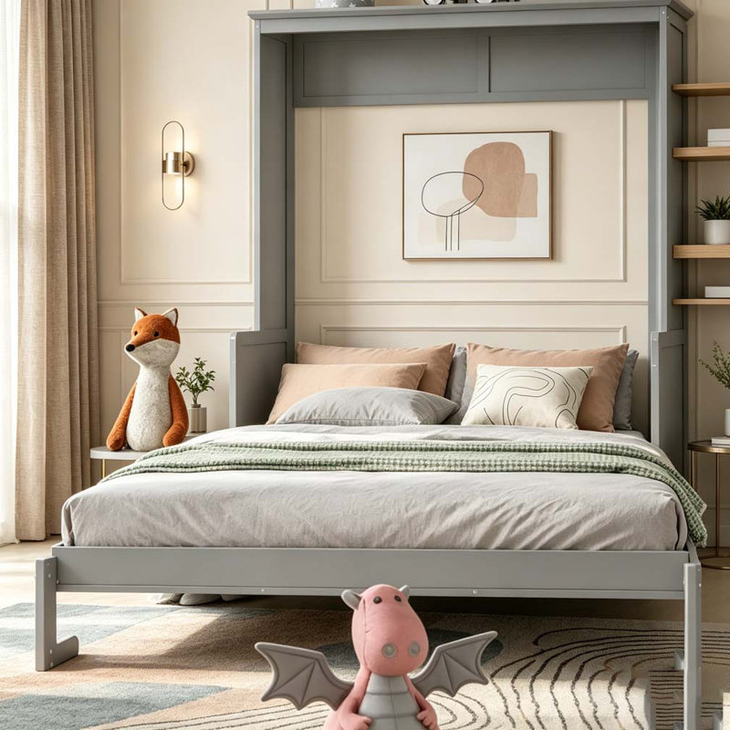 Grand lit escamotable avec tablette, Gris
