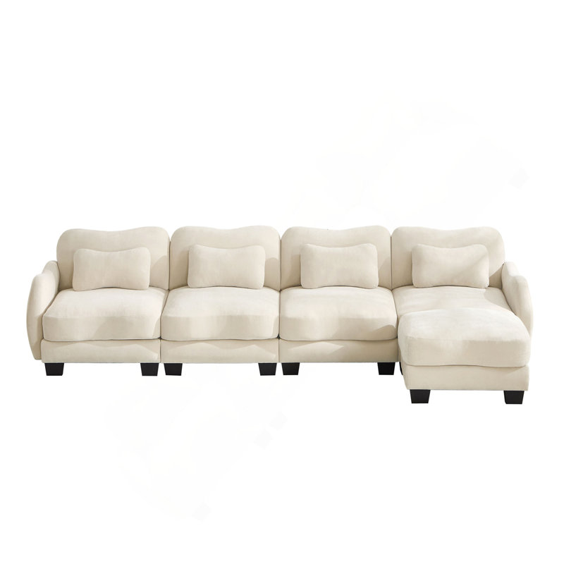 Canapé surdimensionné en forme de L à 4 places en chenille, avec 4 coussins de taille exquise et 1 repose-pieds mobile, conception incurvée ergonomique, canapé modulaire facile à assembler pour le bureau du salon
