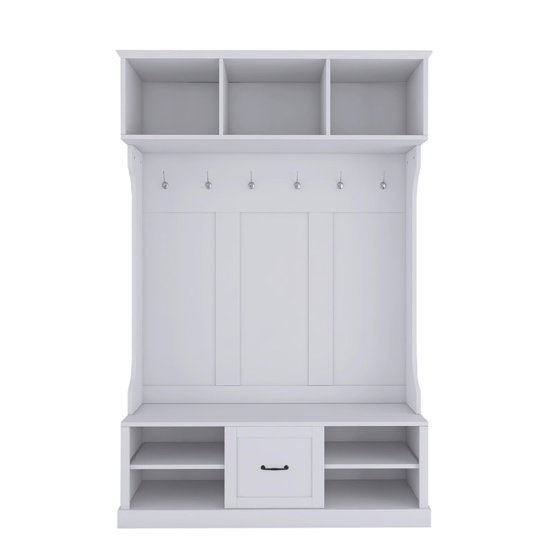 Hall Tree 57'' Wide With Bench And Shoe Storage, White