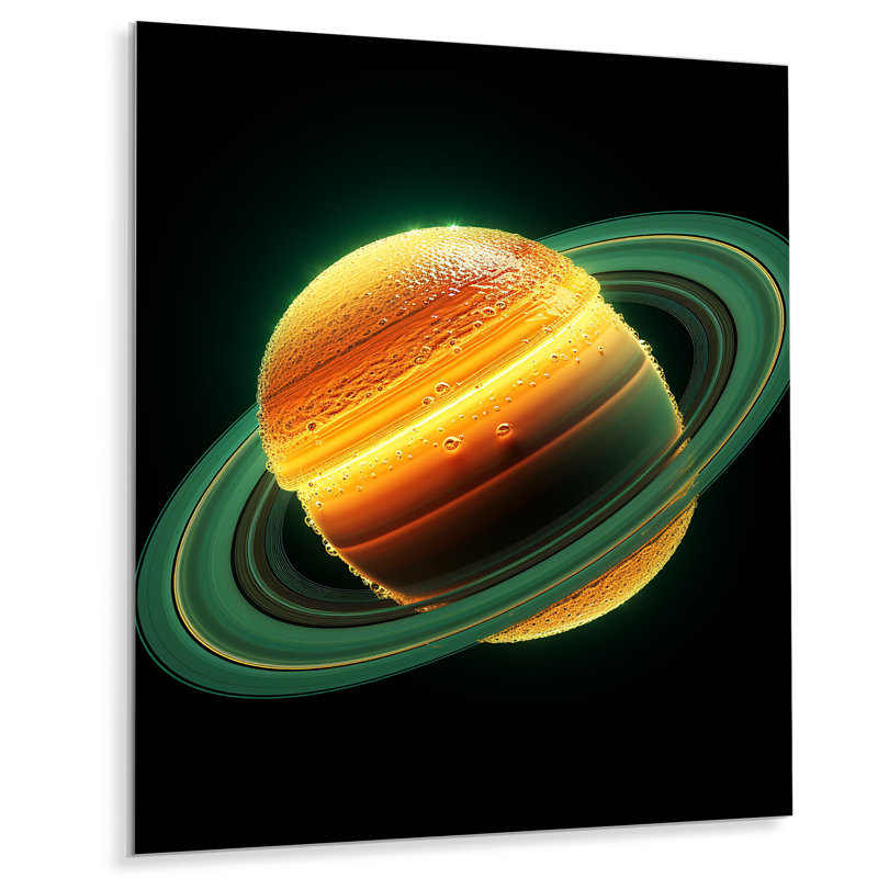 Yellow And Green Saturn Planets - Space Planet Metal Wall Art, 20" H x 12" W x 1" D