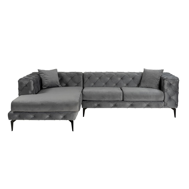 Canapé d'angle, Mélange de polyester gris, Orienté à gauche (vu de face), Noir
