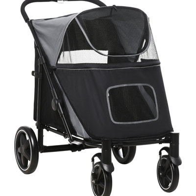 Medium Sized Dog Stroller With Shock Absorbers - Mesh, Storage, Gray Pet For Large Breeds 600D Fabric, Absorption,
