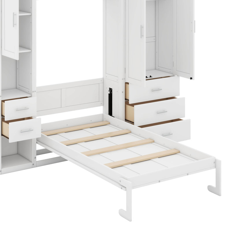 Lit escamotable simple avec casiers et armoires