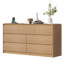 Commode 7 tiroirs pour la chambre à coucher, commode cannelée avec station de charge intégrée, commode large en chêne naturel, organisateur de rangement à bord arrondi pour le salon de la chambre à coucher-1230095347