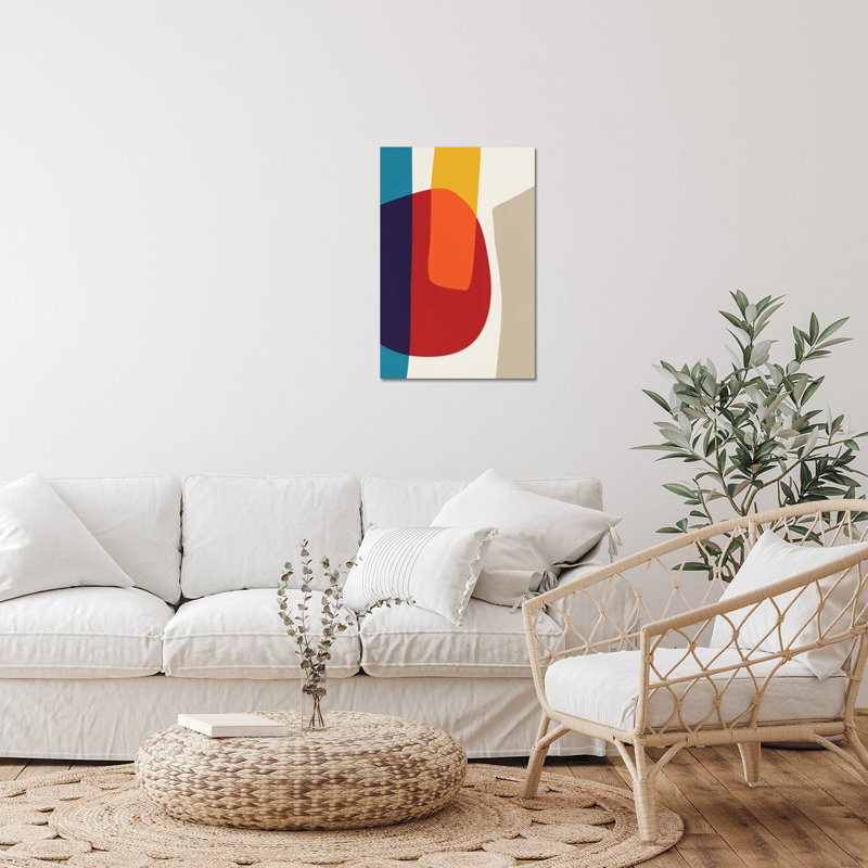 Abstrait, rouge, jaune, bleu, beige I par Emcdesignlab - impression sans cadre, H 32 po x l 24 po x P 0,25 po