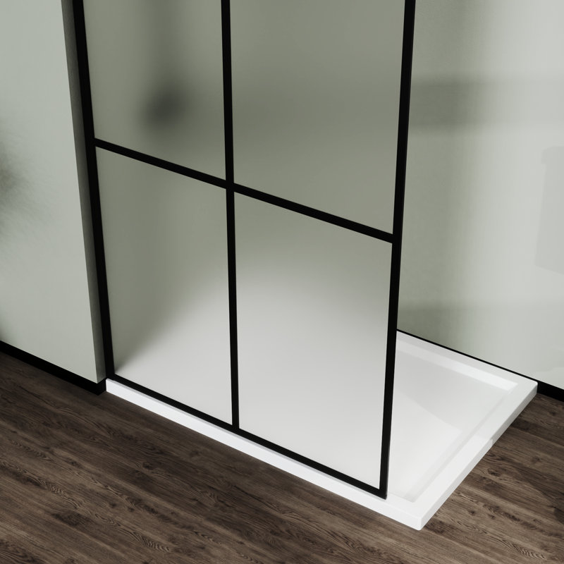 34" X 72" Shower Screen For Walk-In - Tempered Frost Glass, Black Frame Construction Glass Door Aluminum Fabric