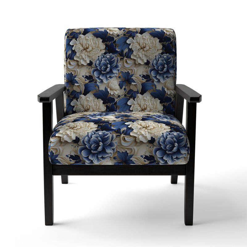 Chaise d'appoint florale Cobalt, Motif victorien à feuillage bleu de cobalt III