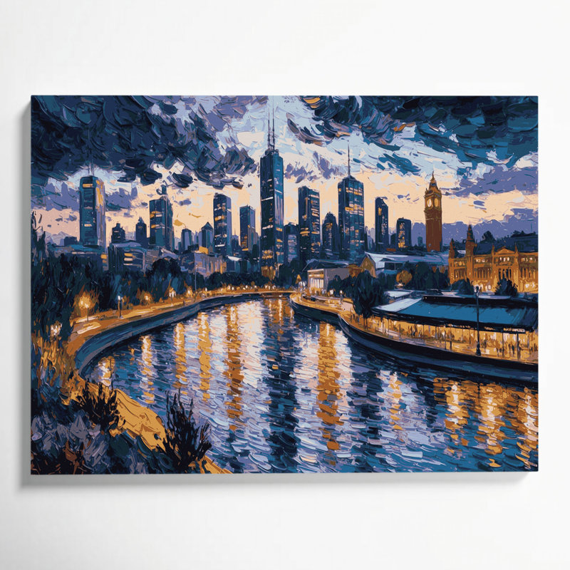 Art mural sur toile gris avec cités, villes, Australie, H 20 po x l 24 po