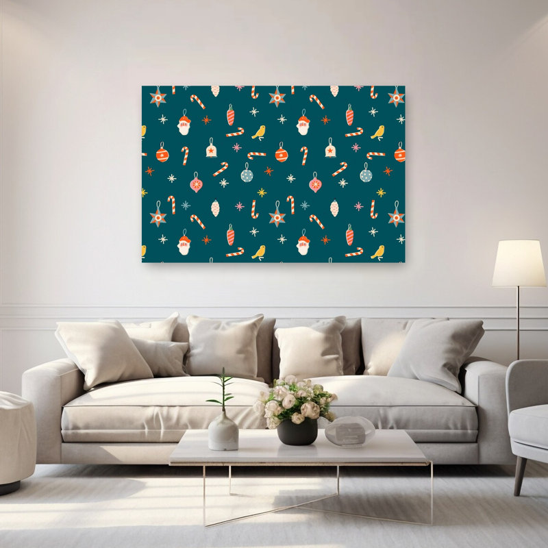 «Christmaspatternno33», impression d'art rétro de paysage d'hiver rétro coloré, 40" H x 60" W