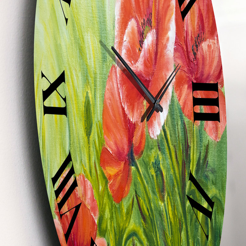 Red Blossoming Poppies III - Horloge murale traditionnelle, Petit