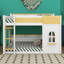 Lit superposé double au-dessus de double pour enfants, lit superposé en bois avec tablettes de rangement, fenêtre et portes, cadre de lit maisonnette-1465109549