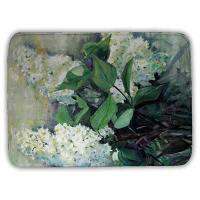 White lilacs Bath Mat with Non-Slip Backing - Quick Dry Memory Foam Bathroom Rug - Absorbent - Modern Plush Spa-Style - Machine Washable