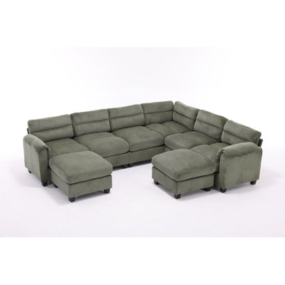 Dona Corduroy Upholstered Modular Sectional, 2 Ottomans, Pillowtop Arm