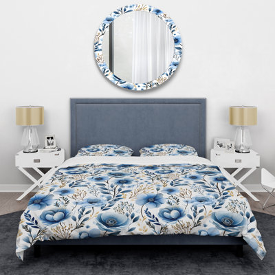 Watercolor Whimsy Blue Floral Melody IV Floral Duvet Cover