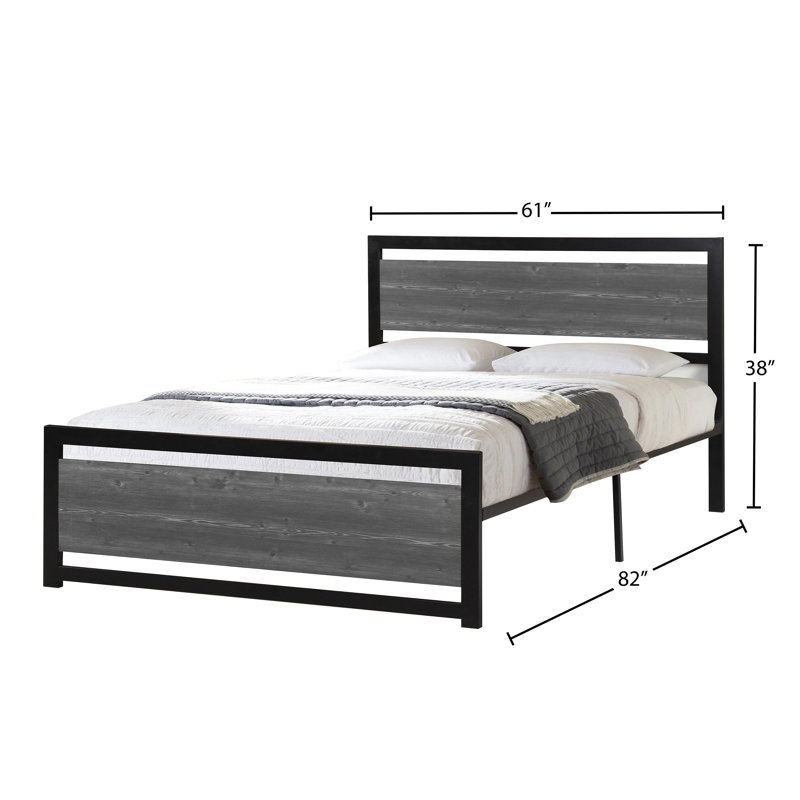 Lit plateforme en métal avec tête de lit, aucun sommier requis, moderne, noir, double , Double