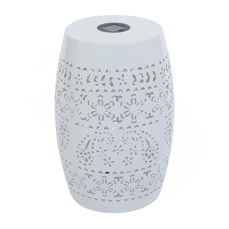 Solar Side Table With Built-In Solar Battery,Stunning Flower Pattern At Night,Eco-Friendly And Energy Efficient Outdoor Furniture Ideal,For Patios Gardens And Backyards(White)
