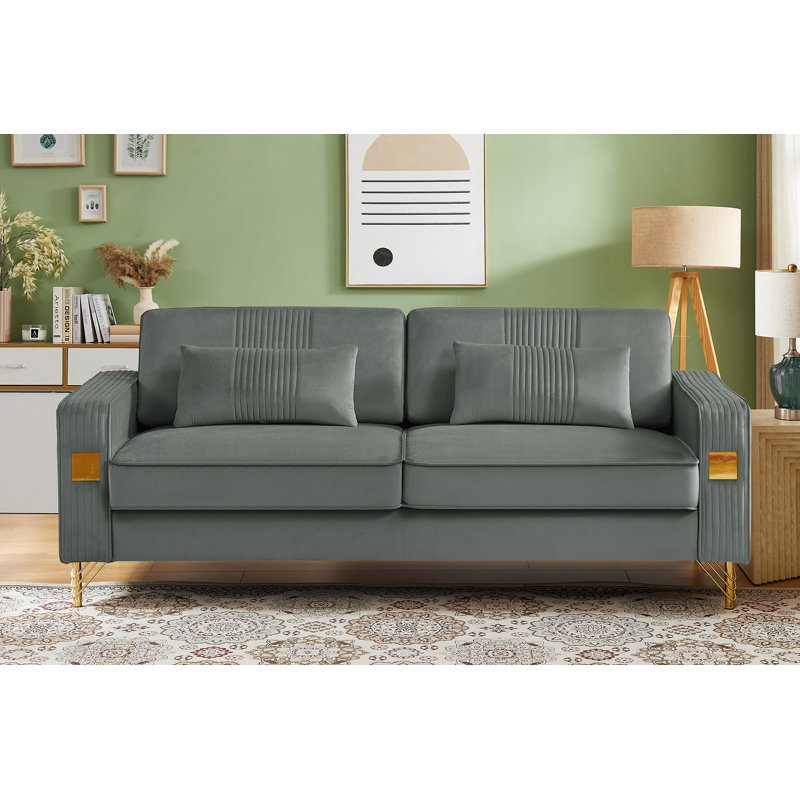 Ledee 80'' Velvet Sofa, Gray Velvet
