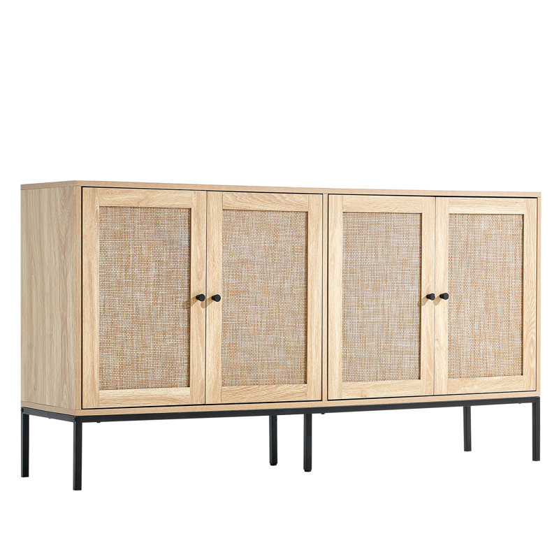 Natural Rattan Cabinet with Adjustable Shelves and Black Legs