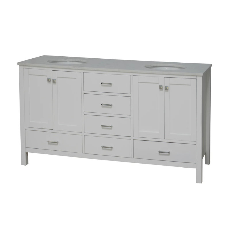Claudett 72'' Double Bathroom Vanity with Top, White, Engineered Carrara