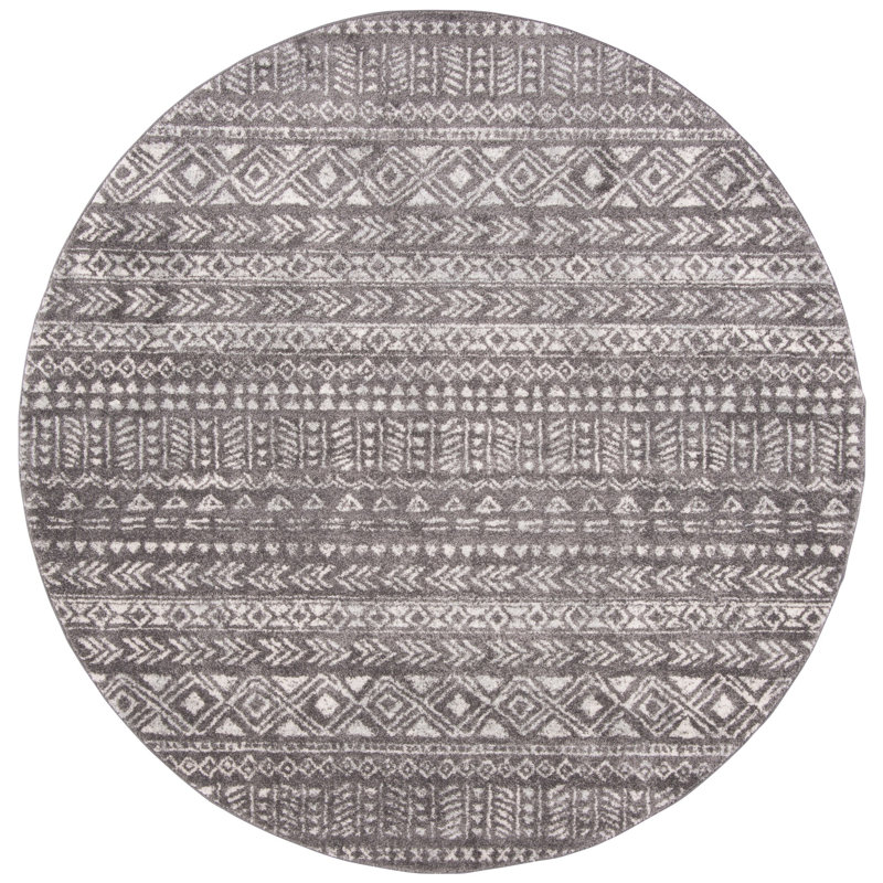 Tapis gris foncé / ivoire Rensselear, Rond 6 pi 7 po