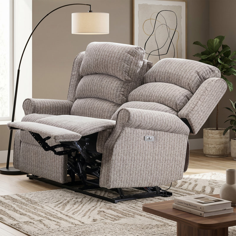 Lainey 2 Seater Polyester Manual Reclining Loveseat, Natural Polyester Blend