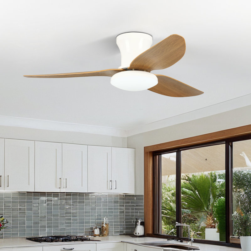 Karlena Ceiling Fan with LED Lights and Remote Control, 40", White with Brown Blades