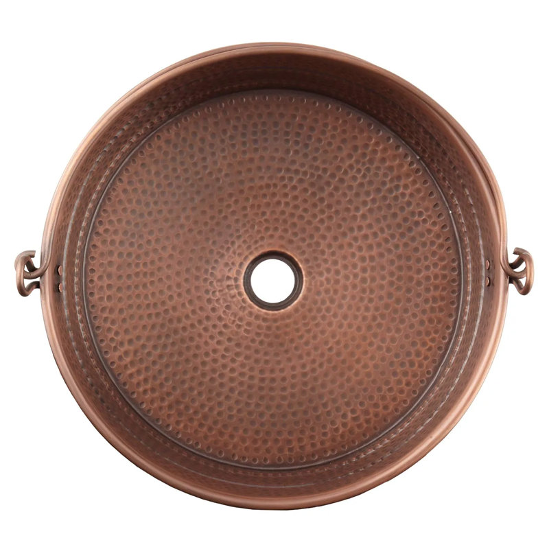 17" Hammered Copper Bucket Vessel Sink with Decorative Copper Handle