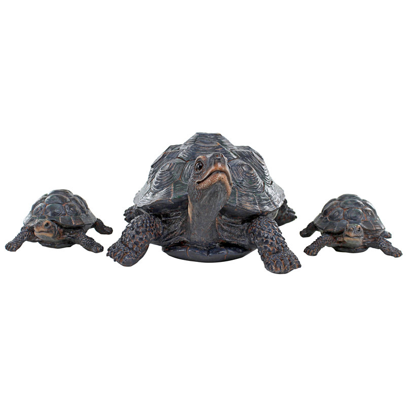 Realistic Resin Turtle Family Garden Statues in Dark Brown