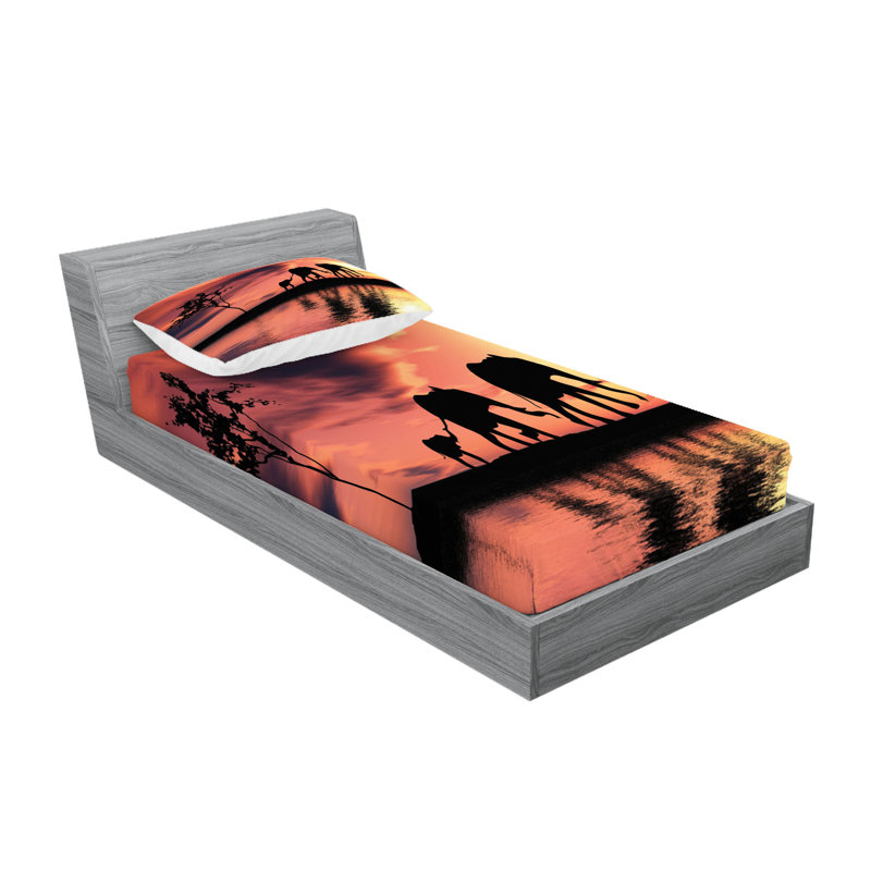 Drap-housse et coussin décoratif Ambesonne, Ensemble de draps pour lit simple + 3 pièces supp
