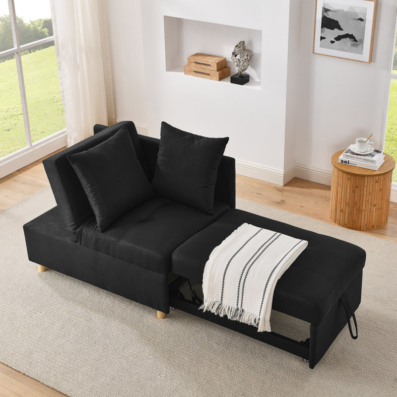 Convertible Sleeper Sofa Chair Adjustable Backrest Recliner With Pullout Sofa Bed With Wheels, Modern Linen Fabric For Living Room For Tight Spaces