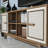 Modern TV Unit with Wall Shelf & Cabinet, Walnut & Cream, 63.0 x 22.1 x 13.8 inches | 100% Melamine Coated Particle Board, Thickness: 0.7 inches | Numerous Shelves, Geometric Design, Perfect for Home Entertainment Spaces-708926862