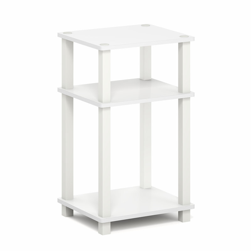 Table d'appoint, table de chevet à 3 niveaux avec tablette ouverte, montage sans outil, avec structure tubulaire carrée, pour salon ou chambre, blanche