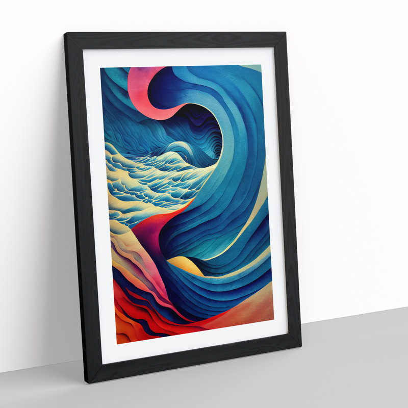 Contemporary Ocean Wave No.2 Abstract - Single Picture Frame Painting, 64cm H x 46cm W x 2cm D, Black
