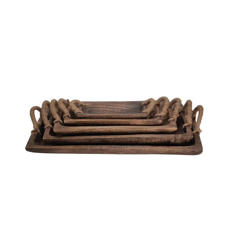 Rectangular Wooden Serving Trays with Rope Handles "Beaufort" (Set of 5 Assorted)