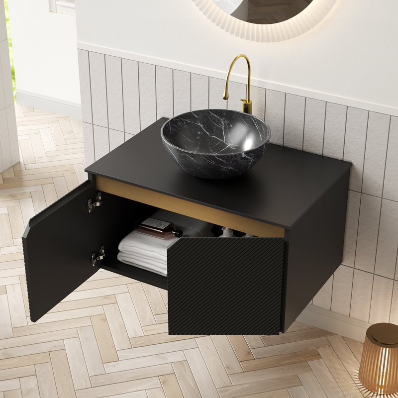 Meuble-lavabo mural AeroLuxe, Noir, 30", Black Bowl