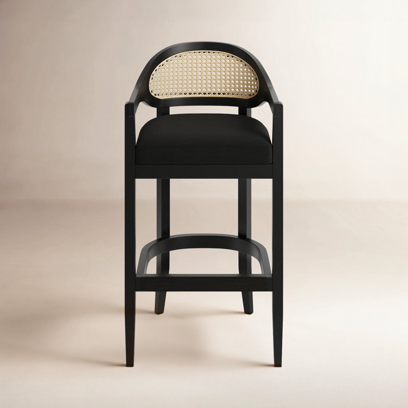 Copley Cane Stool, Jet Black Basketweave, Bar Stool (30.5” Seat Height)