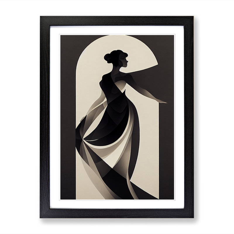 FRM-V0523-133X Deco Woman Portrait - Single Picture Frame Print, 64cm H x 46cm W x 2cm D, Black Framed