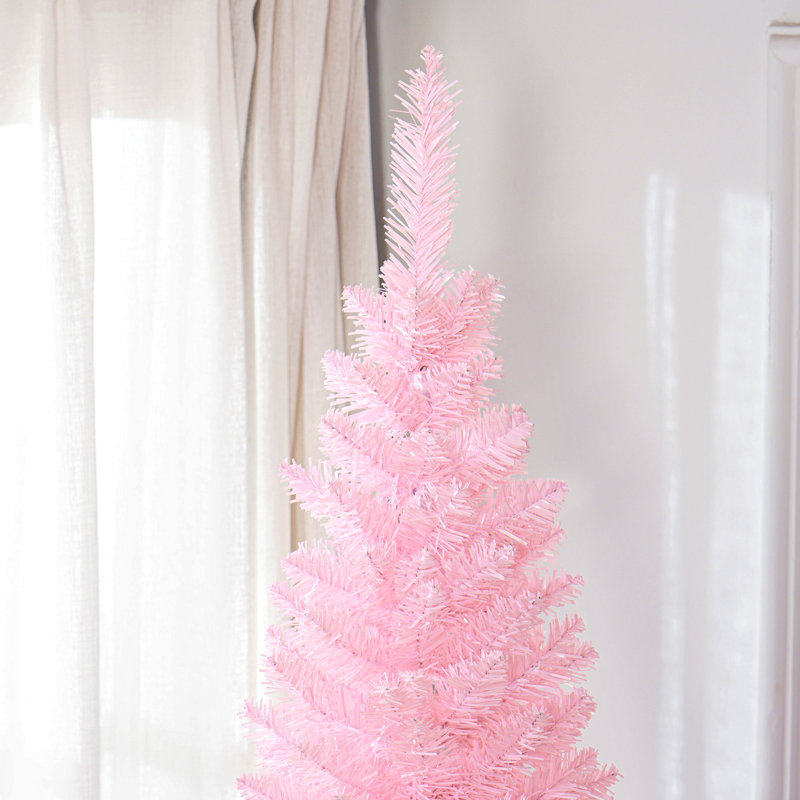 Arbre de Noël artificiel 8 pi avec 818 extrémités de branches réalistes et support en plastique, rose
