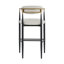  Upholstered Counter Height Barstool Set of 2, Beige Faux Leather Seat with Black Iron Legs, Beige